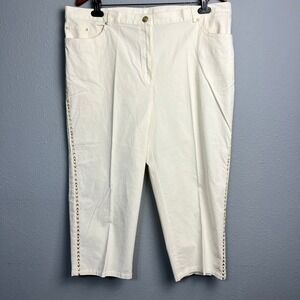 Ruby Rd. Capri Pants Bohemian Rhapsody Boho Embroidered Sandstone Casual Size 18